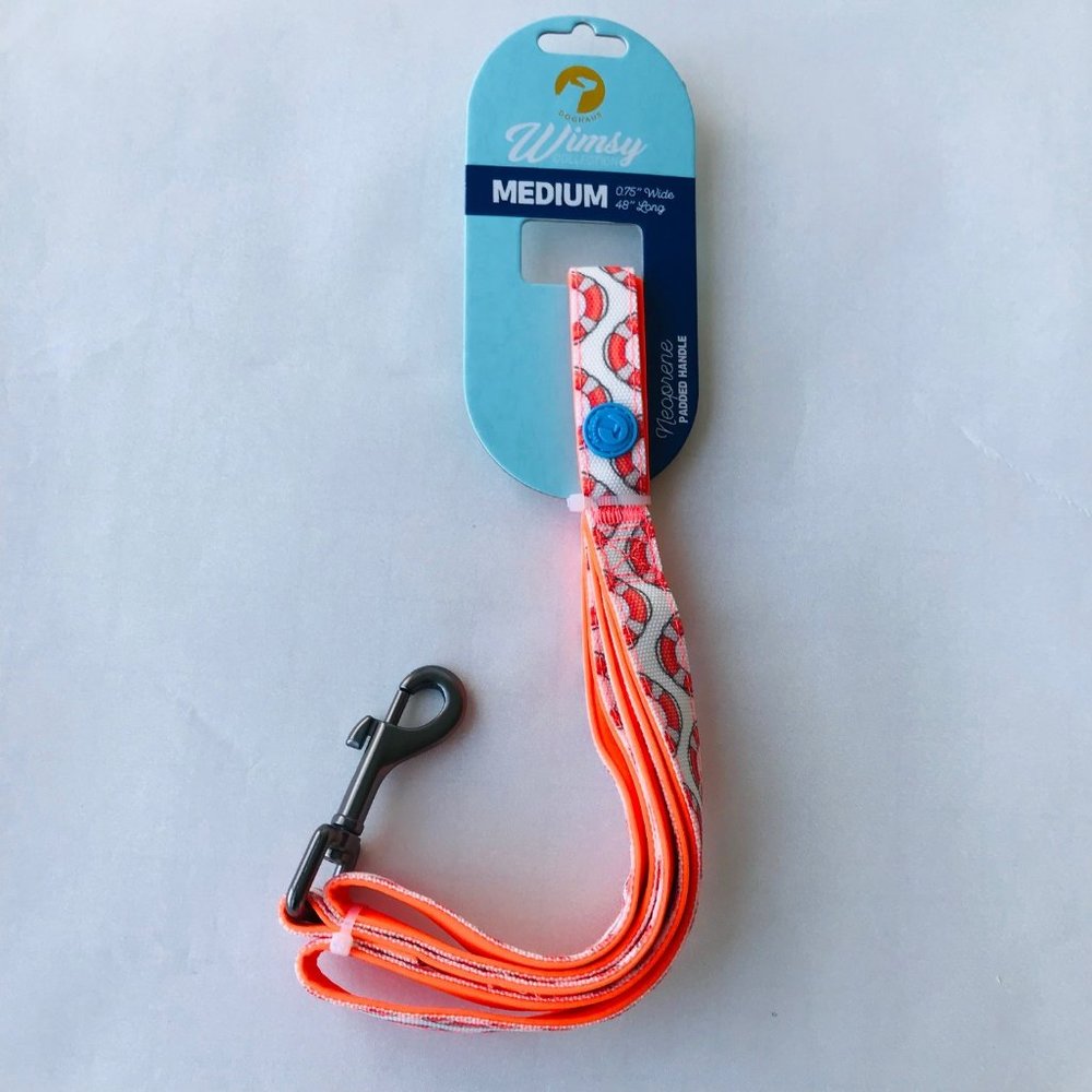Whimsy DogHAUS Leash Padded Handle  Orange/White   Size: M : 48" L  0.75"W